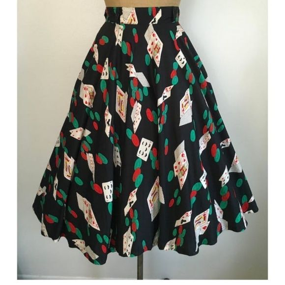 Simply gorgeous 1980's poker pin up John Henry designs swing skirt size 8. - Picture 2 of 14